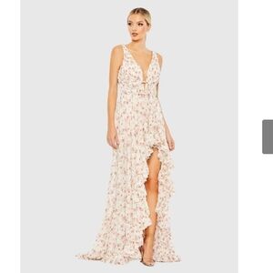 MAC DUGGAL Pink and White Multicolor Floral Print Sleeveless Gown